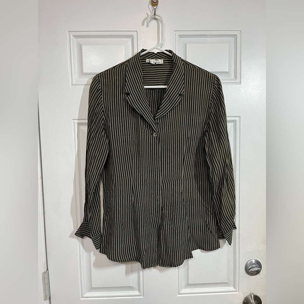 Zanella Button Down Blouse Made in Italy Size 8 Gold and Black